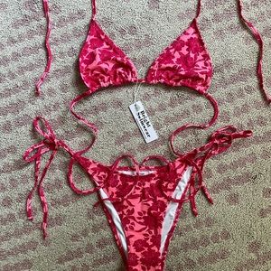 Red and pink floral bikini